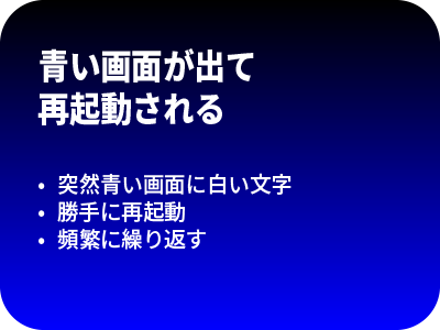 青い画面が出て再起動される